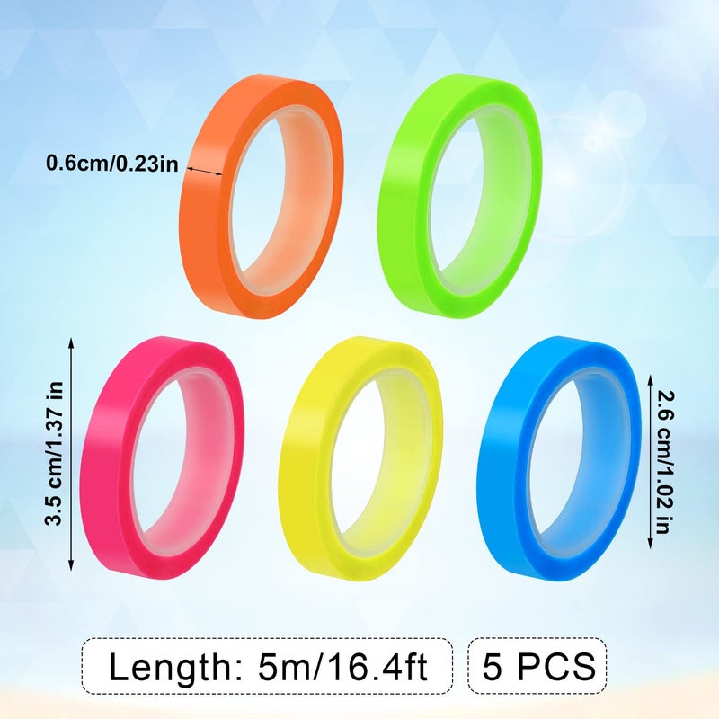 KINBOM 5 Rolls Removable Neon Fluorescent Tape, 5 Colors Transparent Colored Tape Highlighter Tape Roll for Books, Teachers, Bible, Reading, Textbooks, School, Home, Office (0.24inch x 16.4ft) - Image 2